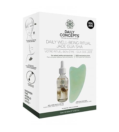 Daily Concepts Daily Well-Being Ritual Jade Gua Sha gift Jade Gua Sha Facial Tool + Iris Jade Multi-Use Oil 60 ml