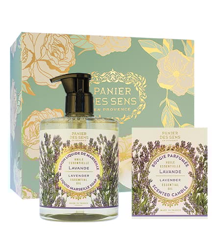 Panier Des Sens Relaxing Lavender gift set liquid soap 500 ml + scented candle 180 g
