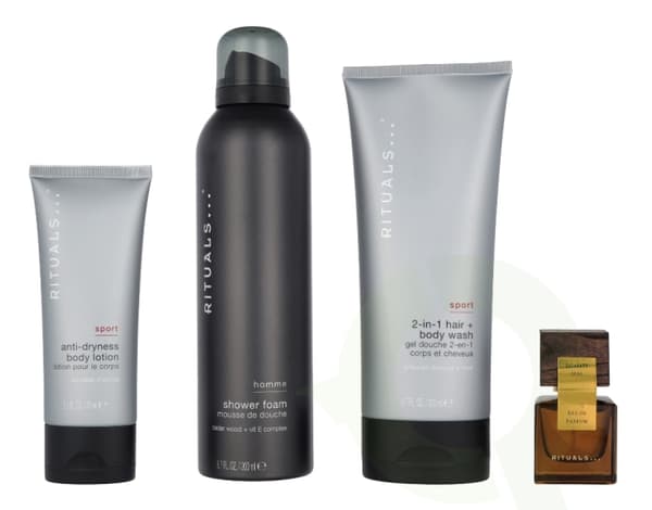 Rituals Homme Medium Set 485 ml Sport Anti-Dryness Body Lotion 70 ml/Sport 2-in-1 Shampoo & Body Wash 200 ml/Travel - L'Essentiel Eau de Parfum 15 ml/