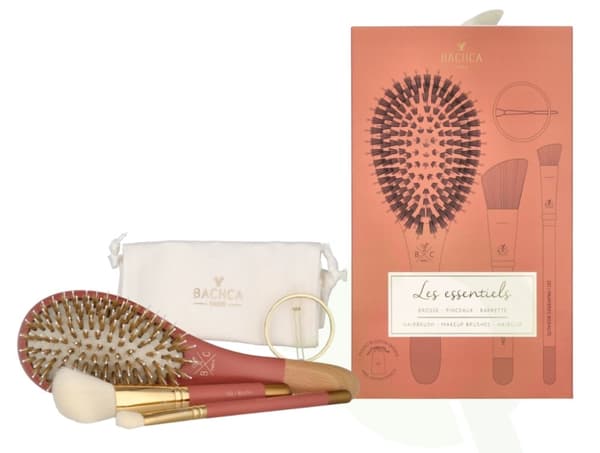 Bachca Paris The Essentials Hair Terracotta Set 5 piece 1x Large Boar & Nylon Hair Brush/1x Blush Brush/1x Contour Shader Brush/ 1x Round Clip/1x Cott