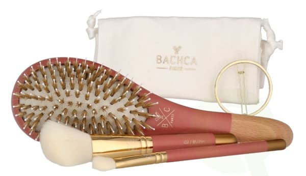 Bachca Paris The Essentials Hair Terracotta Set 5 piece 1x Large Boar & Nylon Hair Brush/1x Blush Brush/1x Contour Shader Brush/ 1x Round Clip/1x Cott