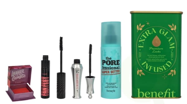 Benefit Extra Glam Infused Giftset 138 ml Porefessional Super Setter Spray 120ml/Fan Fest Mascara 8.5g/24hrBrowSetter 7ml/Crystah BOP Bronzer and Blus