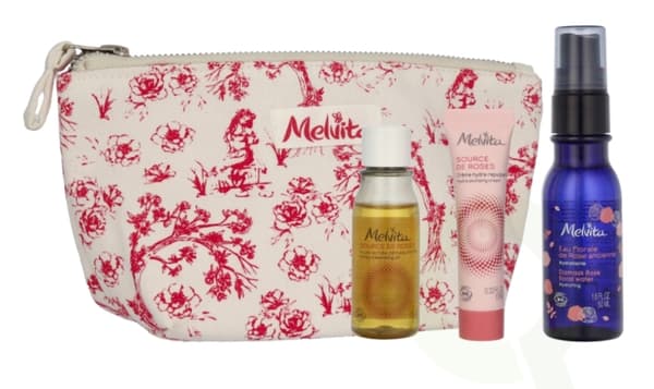 Melvita Essentials Set 90 ml Cleansing Oil 30ml/Hydra-Plumping Cream 10ml/Old Rose Floral Water 50ml/3x Reusable Cottons
