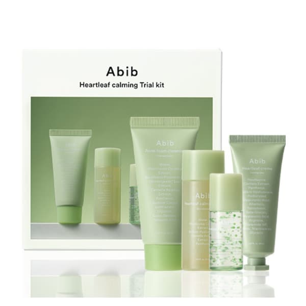 Abib Heartleaf Camling Trial Kit (vaahto 30 ml + kasvovesi 30 ml + seerumi 15 ml + voide 20 ml) - sarja pieniä rauhoittavia kasvotuotteita