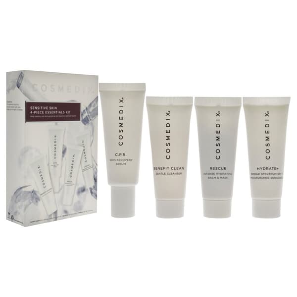 Essentials Kit til sensitiv hud fra Cosmedix til unisex - 4 stk. 0,5 oz Benefit Clean, 0,5 oz CPR, 0,5 oz Rescue, 0,5 oz Hydrate Plus