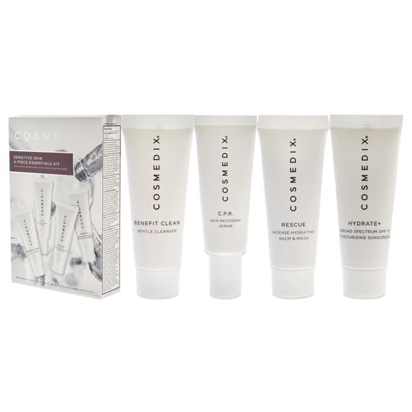 Essentials Kit til sensitiv hud fra Cosmedix til unisex - 4 stk. 0,5 oz Benefit Clean, 0,5 oz CPR, 0,5 oz Rescue, 0,5 oz Hydrate Plus