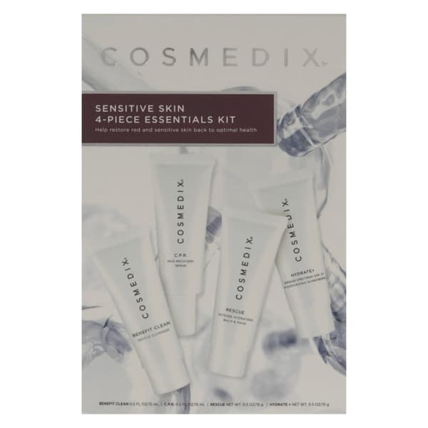 Essentials Kit til sensitiv hud fra Cosmedix til unisex - 4 stk. 0,5 oz Benefit Clean, 0,5 oz CPR, 0,5 oz Rescue, 0,5 oz Hydrate Plus