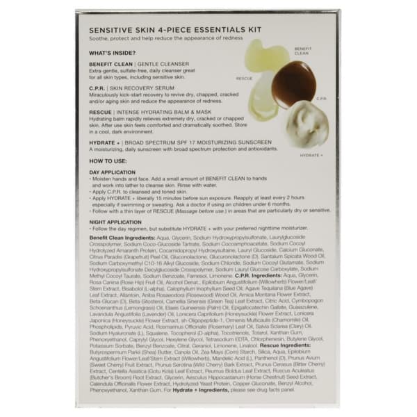 Essentials Kit til sensitiv hud fra Cosmedix til unisex - 4 stk. 0,5 oz Benefit Clean, 0,5 oz CPR, 0,5 oz Rescue, 0,5 oz Hydrate Plus
