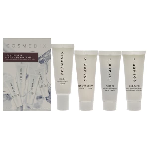 Essentials Kit til sensitiv hud fra Cosmedix til unisex - 4 stk. 0,5 oz Benefit Clean, 0,5 oz CPR, 0,5 oz Rescue, 0,5 oz Hydrate Plus