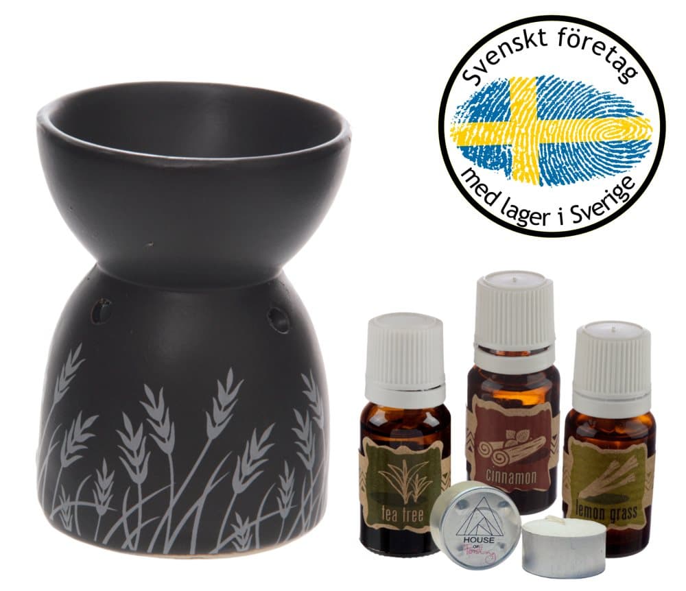 Aromalampa & Premium Eteriska Oljor Set 3x10ml Essential Oils Citrongräs, Kanel, Teträd Tea tree