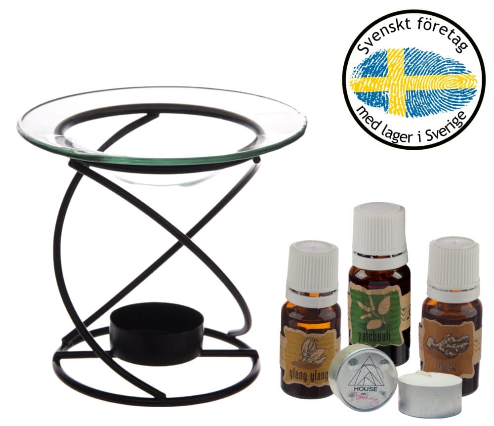 Aromalampa & Premium Eteriska Oljor Set 3x10ml Essential Oils Ylang Ylang, Patchouli, Ingefära