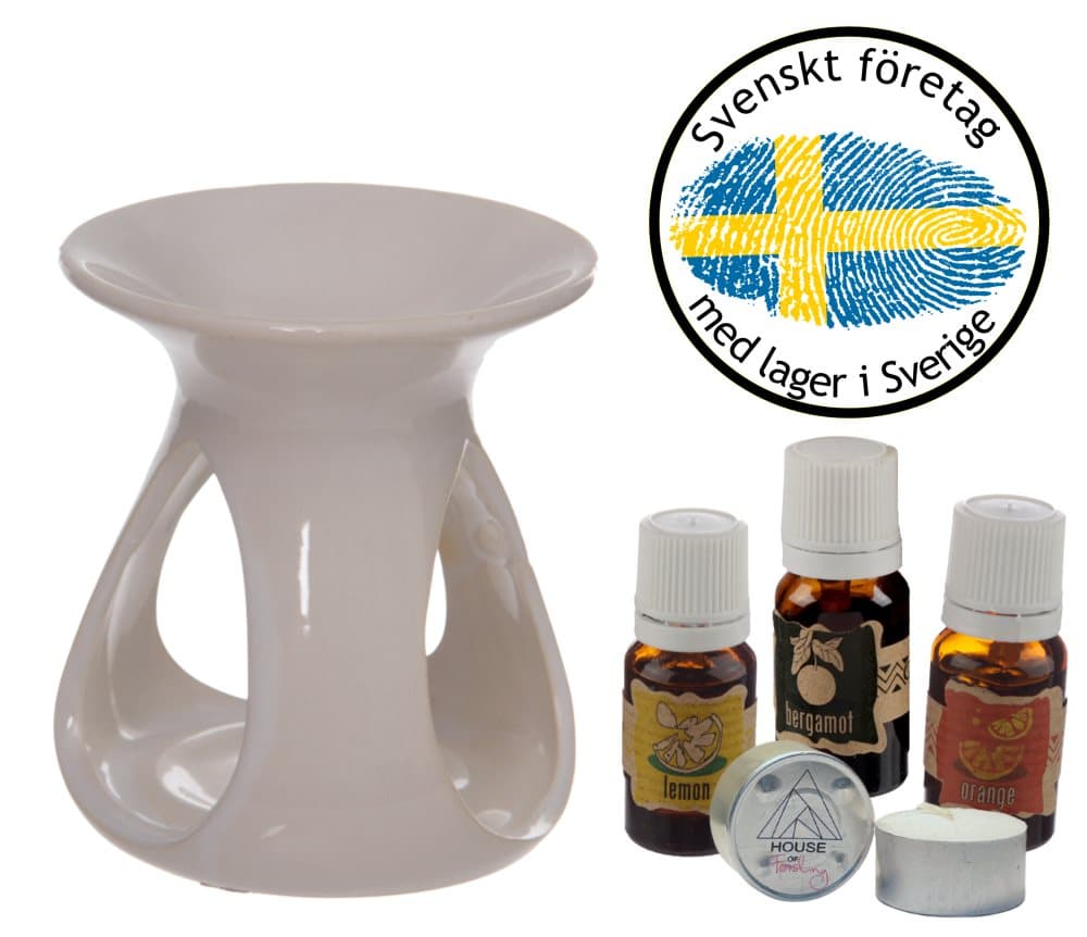 Aromalampa & Premium Eteriska Oljor Set 3x10ml Essential Oils Bergamott, Citron, Apelsin