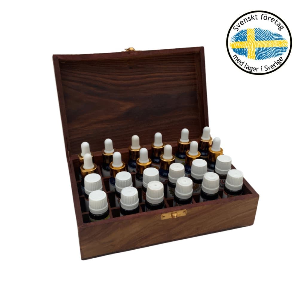 Doftoljor & Eteriska Oljeblandningar Delux set Essential Oil Blends & Aroma oils i Handgjord Trälåda