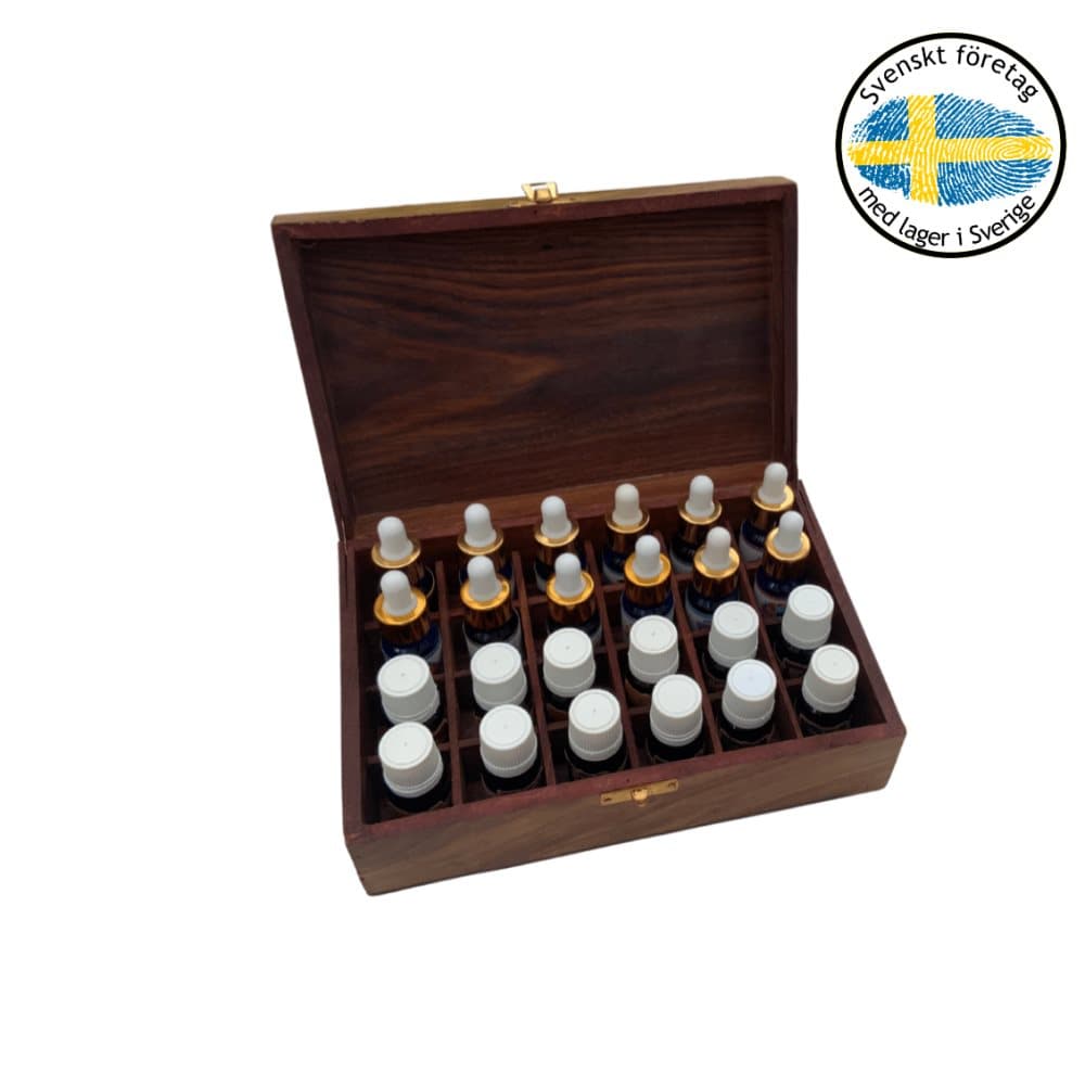 Eteriska Oljor & Oljeblandningar Delux set Essential Oils & Blends i Handgjord Trälåda