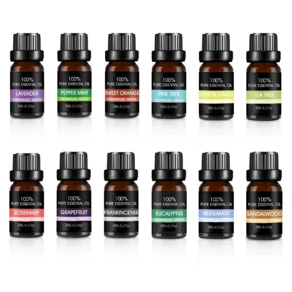 Paket med naturliga eteriska oljor Bohomi Home Spa 100 % rent 12 x 5 ml