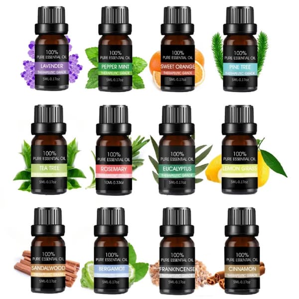 Paket med naturliga eteriska oljor Bohomi Home Spa 100 % rent 12 x 5 ml