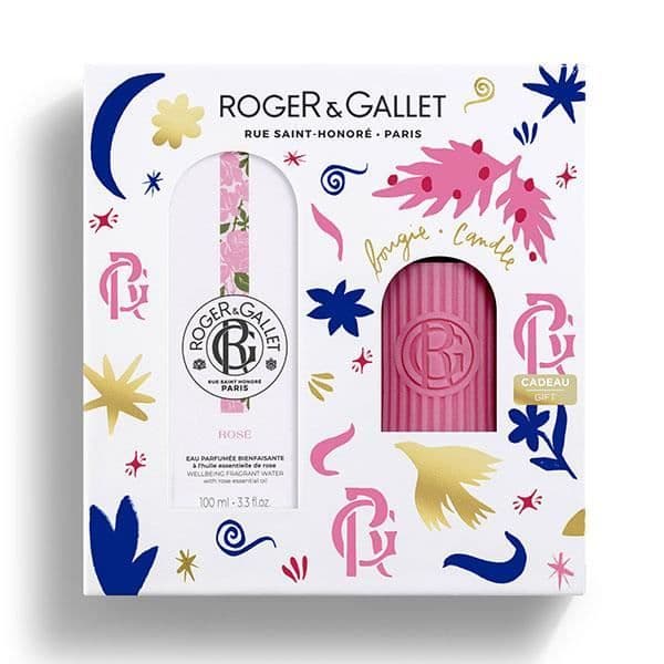 Rose Beneficial parfymerat vatten - Roger &amp; Gallet - 100 ml presentset och 75 g ljus - blommigt