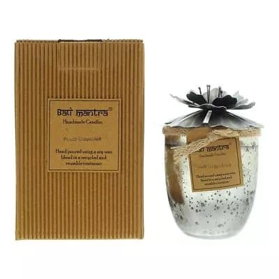 Bali Mantra Hibiscus Glass Silver Peach Grapefruit Candle 500g