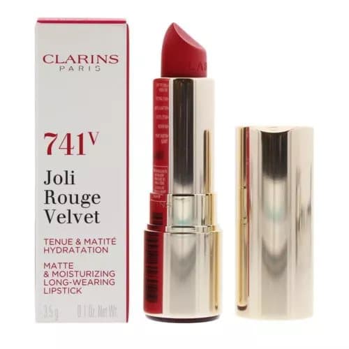 Clarins Joli Rouge Velvet Matte & Moisturizing Lipstick 741V Red Orange 3.5g