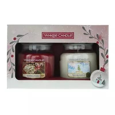 Yankee Candle Medium Candle Gift Set Peppermint Pinwheels Snow Globe Wonderland