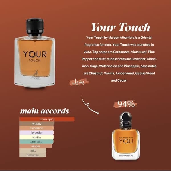 Eau de Parfum Your Touch från Maison Alhambra 100ml - Kryddig Varm, Vanilj, Träig, Söt, Mjuk Kryddig, Bärnsten, Fruktig, Balsamisk