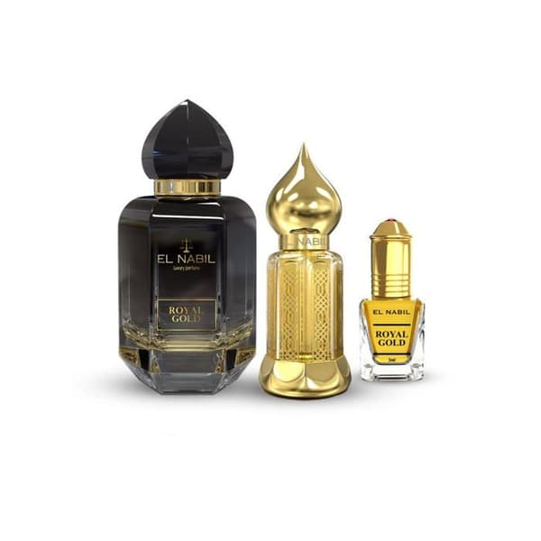 EL NABIL Coffret Royal Gold 65ml Eau de parfum + 15ml Spray Intense + 5 ml Roll On