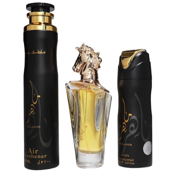 Lattafa - Presentförpackning Maahir - Eau de Parfum 100 ml - Deodorant 200 ml - Luftrenare 300 ml -