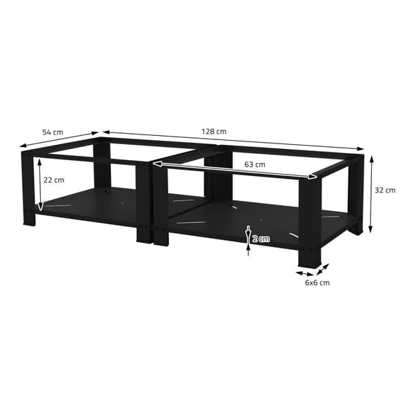 ML-Design kaksinkertainen pesukonejalusta; jossa on 2 hyllyä; musta 128x54cm teräs; 2x 150kg; vankka pesukonejalusta kaksinkertaisella alustalla;