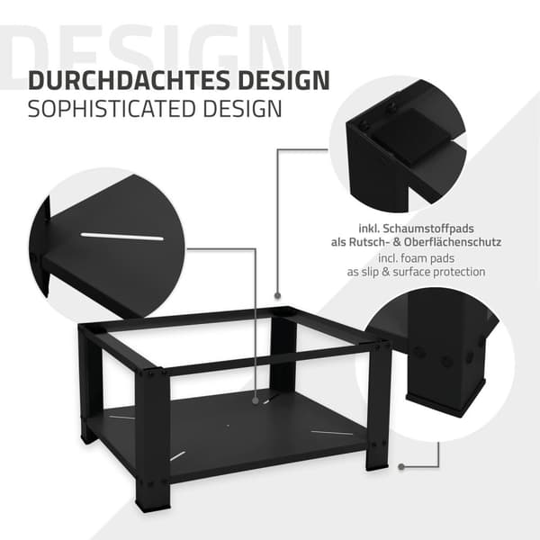 ML-Design Pesukoneen alusta säilytystilalla 63x54 cm; musta teräs; max 150 kg; pesukonekaappi; vankka pesukoneen jalusta; 32 cm korkea alusta