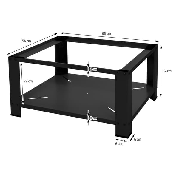 ML-Design Pesukoneen alusta säilytystilalla 63x54 cm; musta teräs; max 150 kg; pesukonekaappi; vankka pesukoneen jalusta; 32 cm korkea alusta