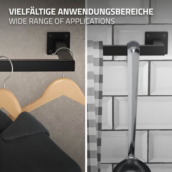ML-Design Tøjstang Rektangel til væggen; T30cm x B90cm; Sort; af rustfrit stål; Garderobestang U-form; Tøjstativ til vægmontering; Tøjstativ