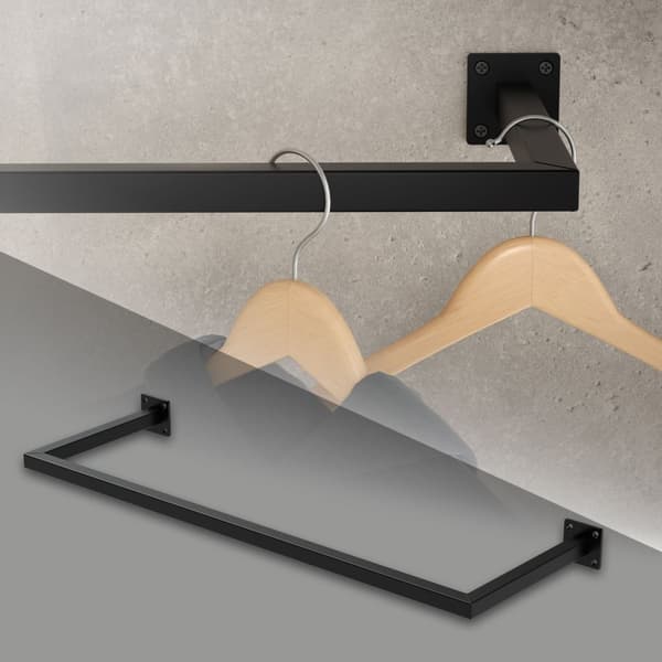 ML-Design Tøjstang Rektangel til væggen; T30cm x B90cm; Sort; af rustfrit stål; Garderobestang U-form; Tøjstativ til vægmontering; Tøjstativ