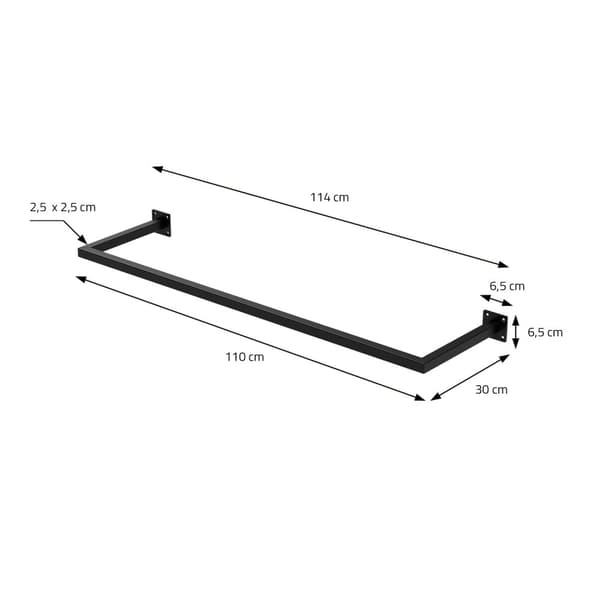 ML-Design Klädstång Rektangel för vägg; T30cm x B110cm; Svart; av rostfritt stål; rostfri; Klädhängare U-form; Klädställning för väggmontering;