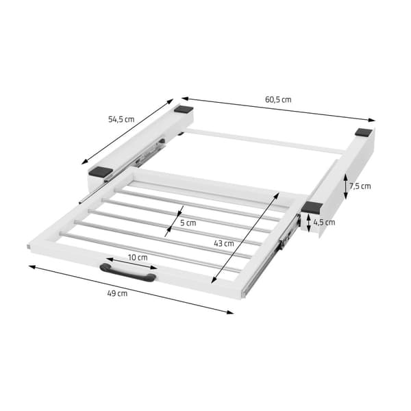ML-Design Mellanram med tvättlina; Stål 60;5x54;5cm Vit; Tvättmaskin/Torktumlare Anslutningsram; Mellanbyggnadssats med utdragbar handdukshållare;