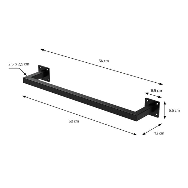 Rektangulært tøjstativ til væggen 12x60 cm sort stål ML-design