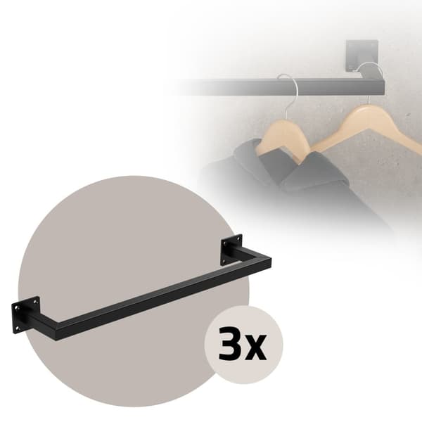 Rektangulært tøjstativ til væggen 12x60 cm sort stål ML-design