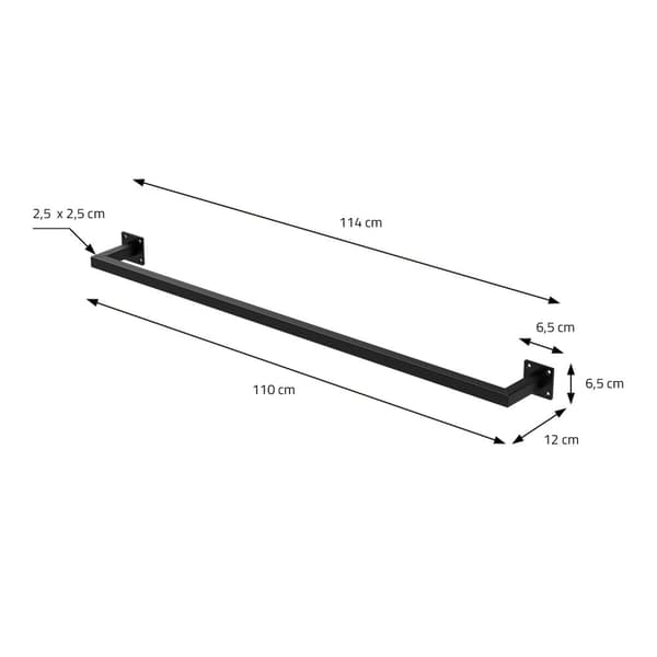 Rektangulært tøjstativ til væggen 12x110 cm sort stål ML-design
