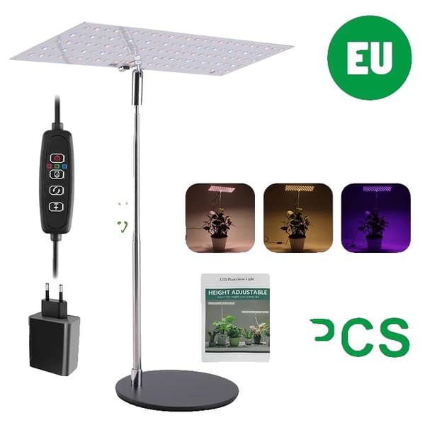 LED Plantevækstlys, Fuldt Spektrum, Justerbar Højde, 10 Dæmpbare Niveauer,EU Stik, 2 stk
