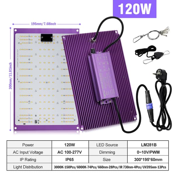 Fullspektrum LED-växtbelysning, dimbar, IP65 vattentålig,120W, EU