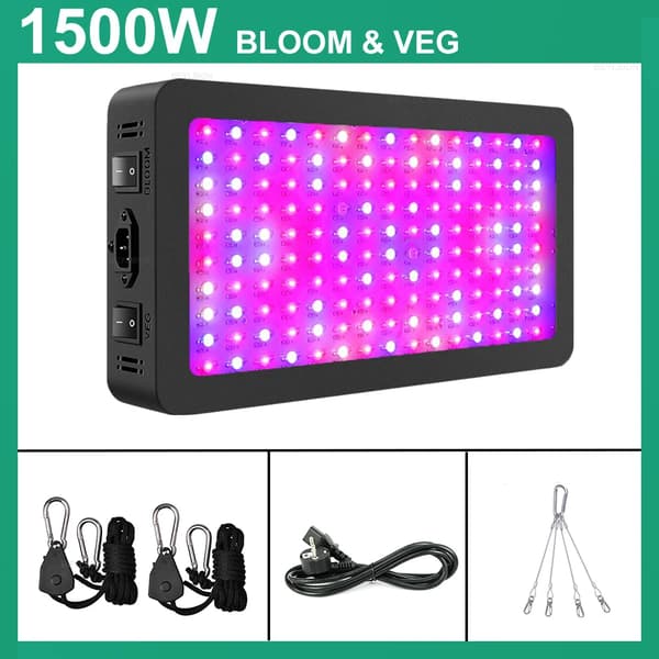 LED Vækstlys, 1500W Fuldspektrum, Dobbelt Tilstande til Vækst & Blomstring,1500W B