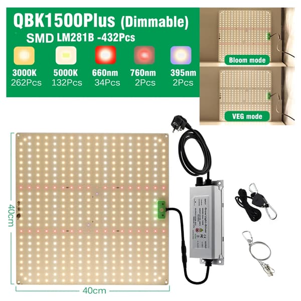 Fuldspektret LED vækstlys, 3000K/5000K farvespektrum, dæmpbar ydeevne,QBK1500Plus