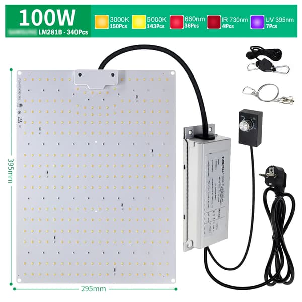 LED Vækstlys, Fuldspektrum, Tilpasselige Lystilstande,100W