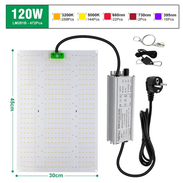 LED Vækstlys, Fuldspektrum, Justerbar Lysstyrke,120W