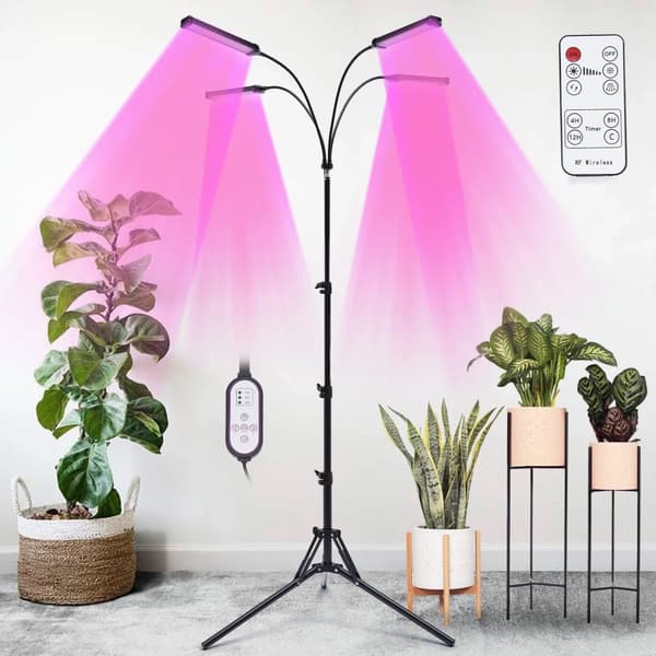 LED Plante Lampe, 4 Hoveder, 30W Effekt,pink, sort