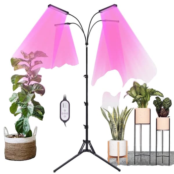 LED Plante Lampe, 4 Hoveder, 30W Effekt,pink, sort
