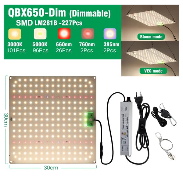 Fullspektrum LED-växtljus, 3000K/5000K färgspektrum, dimbar prestanda,QBX650-Dim