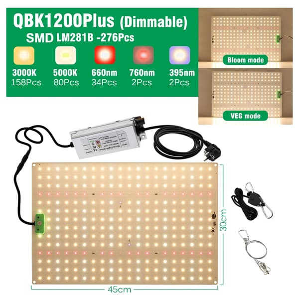 Fullspektrum LED-växtljus, 3000K/5000K färgspektrum, dimbar prestanda,QBK1200Plus