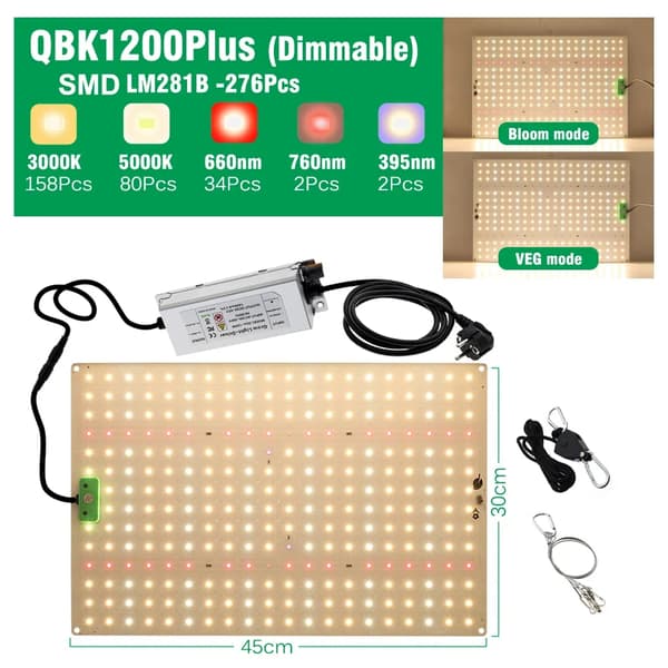Full Spectrum LED Vækstlys, Veg/Bloom Switch,QBK1200Plus