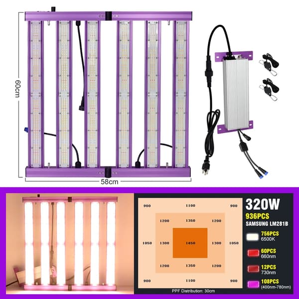 LED Vækstlys, Høj PPFD 240W/320W/480W, Dæmpbar med LM281B Chip,320W