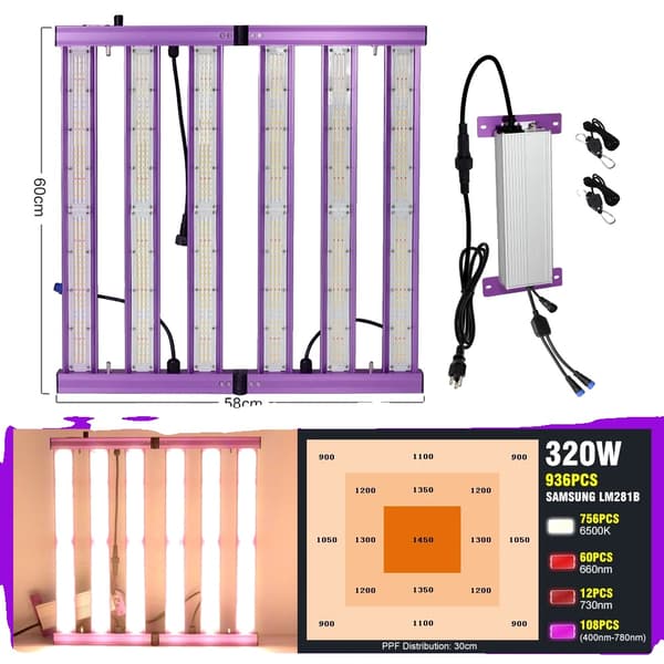 LED Vækstlys, Høj PPFD 240W/320W/480W, Dæmpbar med LM281B Chip,320W